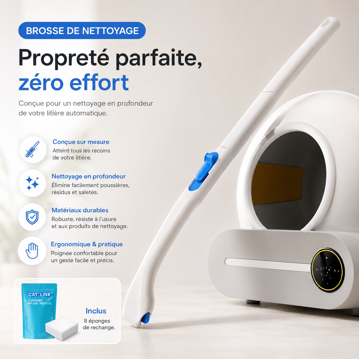 Brosse de nettoyage pour litière automatique